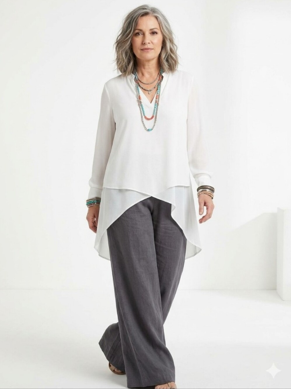 NEW Chico's Cream Layered V-Neck Tunic